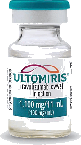 Ravulizumab Ultomiris vial for treatment of paroxysmal nocturnal hemoglobinuria with long-acting C5 complement inhibition