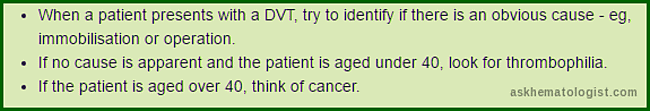 Clinical approach to deep vein thrombosis including evaluation for thrombophilia and occult malignancy