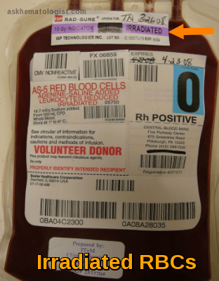 Unit of red blood cells (RBCs) with an irradiation label