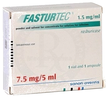 Fasturtec rasburicase vial used for tumor lysis syndrome uric acid reduction