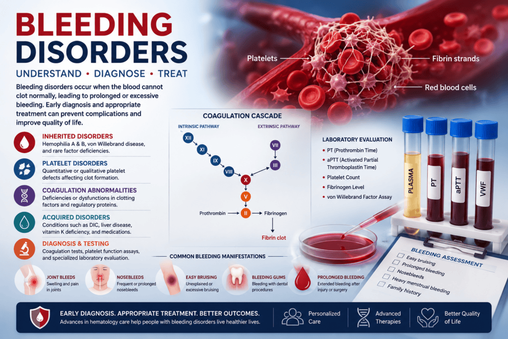 Illustration showing bleeding disorders and blood clotting abnormalities